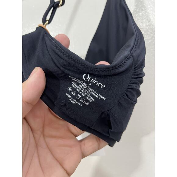 Quince Italian V-Neck Bikini Top S Black Swimwear Beach Luxury Minimal Capsule - Picture 3 of 10